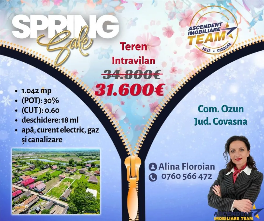 Oportunitate pe 1.100 mp intravilan, pregatit,Ozun,10 min de Sfantu Gheorghe,Covasna - foto 1