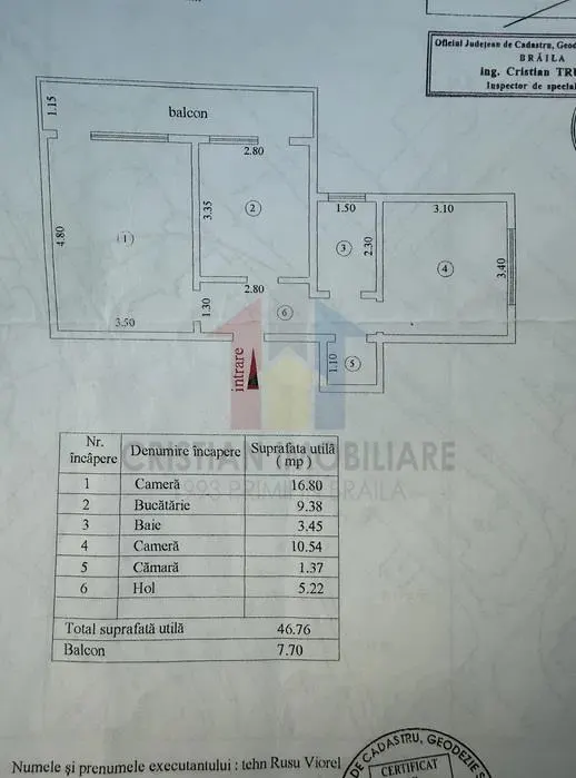 Apartament  2 camere, etaj 3, Vidin-Piata+ balcon 7 m - foto 8